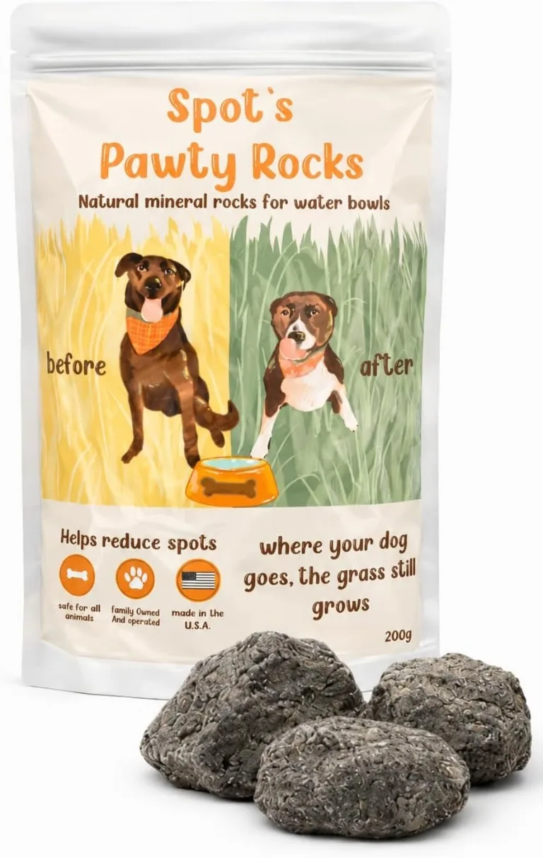 Spot's Pawty Rocks product bag with the natural mineral rocks for water bowls message