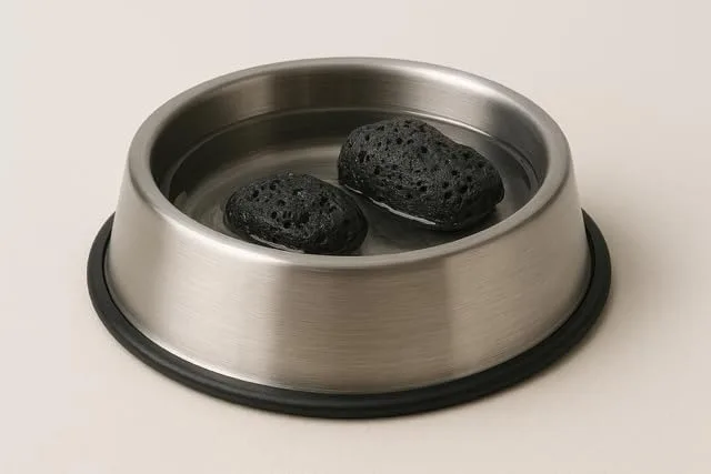 Spot's Pawty Rocks mineral rocks in a dog water bowl